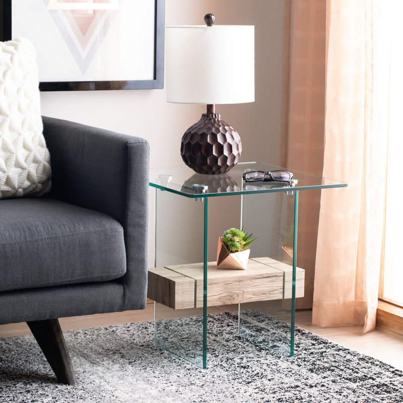 Kayley Glass Top End Table, Natural