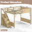 Lit mezzanine avec garde-robe et espace de rangement intégrés, fabrication en bois massif, garde-corps pleine longueur, escalier et tablettes à côté, aucun sommier nécessaire-129415135-129415137