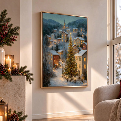 «Snowy Village Christmas Night», reproduction d'art sur toile, H 36 po x l 24 po