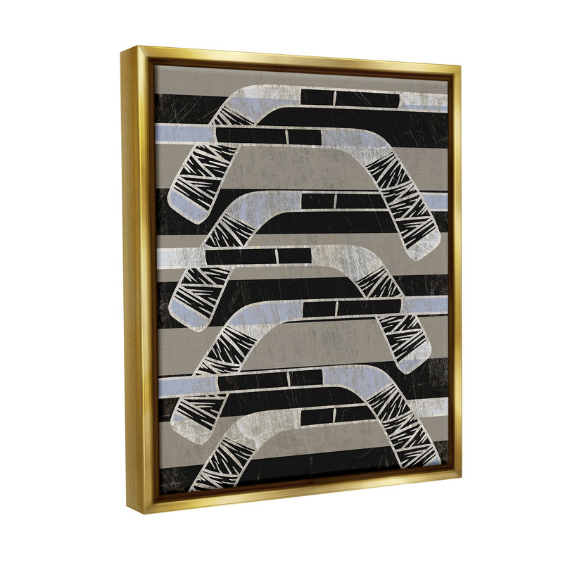 "Modern Hockey Sticks" par Lil 'Rue sur toile, Cadre flottant métallique doré, H 21 po x l 17 po