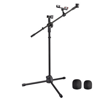 Yescom Microphone Boom Arm Stand w/ Dual Mic Clips Adjustable Tripod Phone Mount Holder
