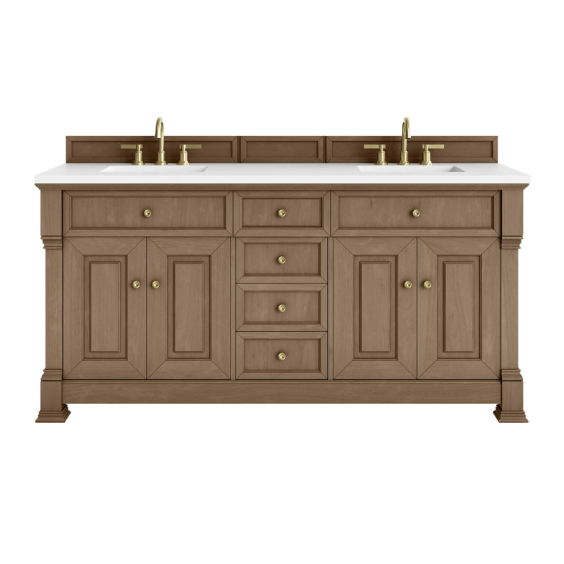 Brookfield 72'' W Double Vanity, White Zeus, Honey Oak