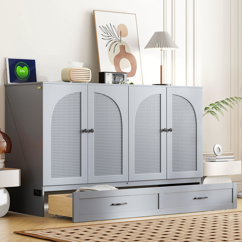 Grand lit escamotable avec grands tiroirs, Gris