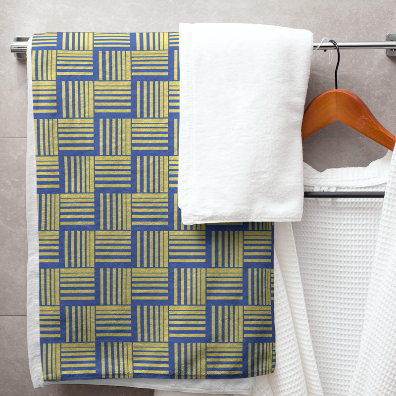 Serviette de bain à rayures Baskettressée classique, Jaune clair / bleu
