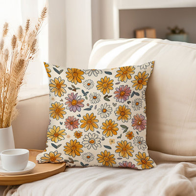 Floral Retro Groovy 70s Flowers III Retro Throw Pillow Cover