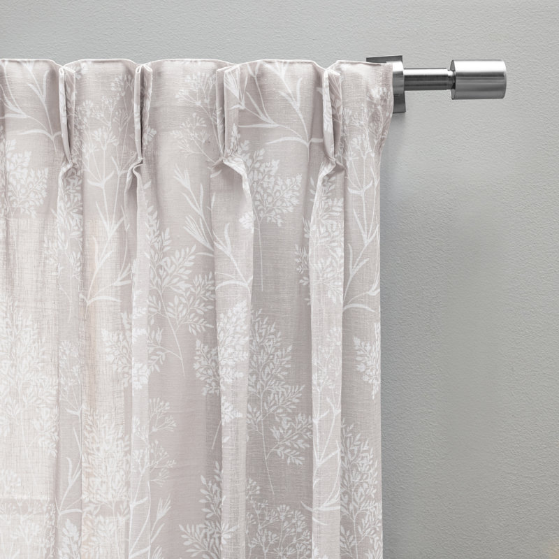 Alston Wildflower Floral Semi-Sheer Pinch Pleat Pairs with Back-tabs, 25" W x 108" L, Linen