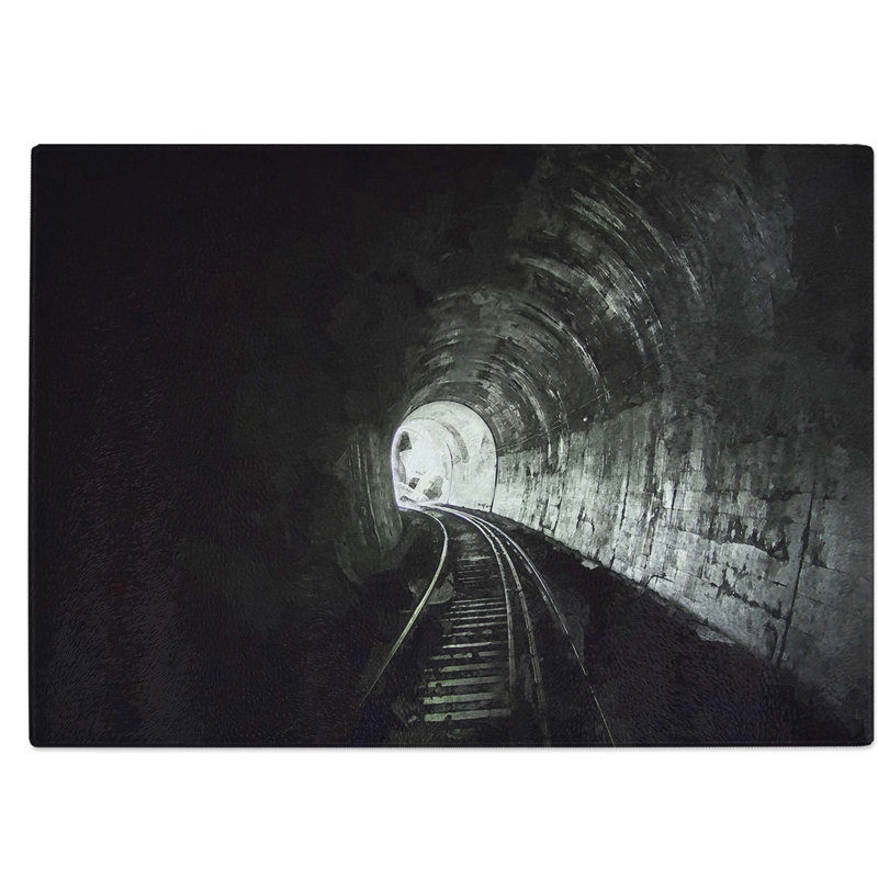 Tempered Glass Train Railway Tunnel in Abstract Chopping Board, 28.5 cm W x 20 cm L