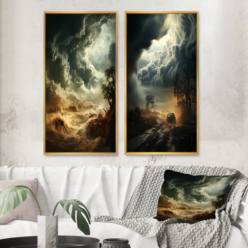 «Storm Mystical Cyclone II», 2 pièces, Encadrement doré, H 40 po x l 40 po