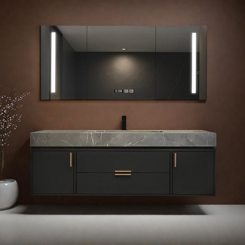 Modern simple rock plate bathroom cabinet, 21.65" H x 59.05" W x 21.65" D