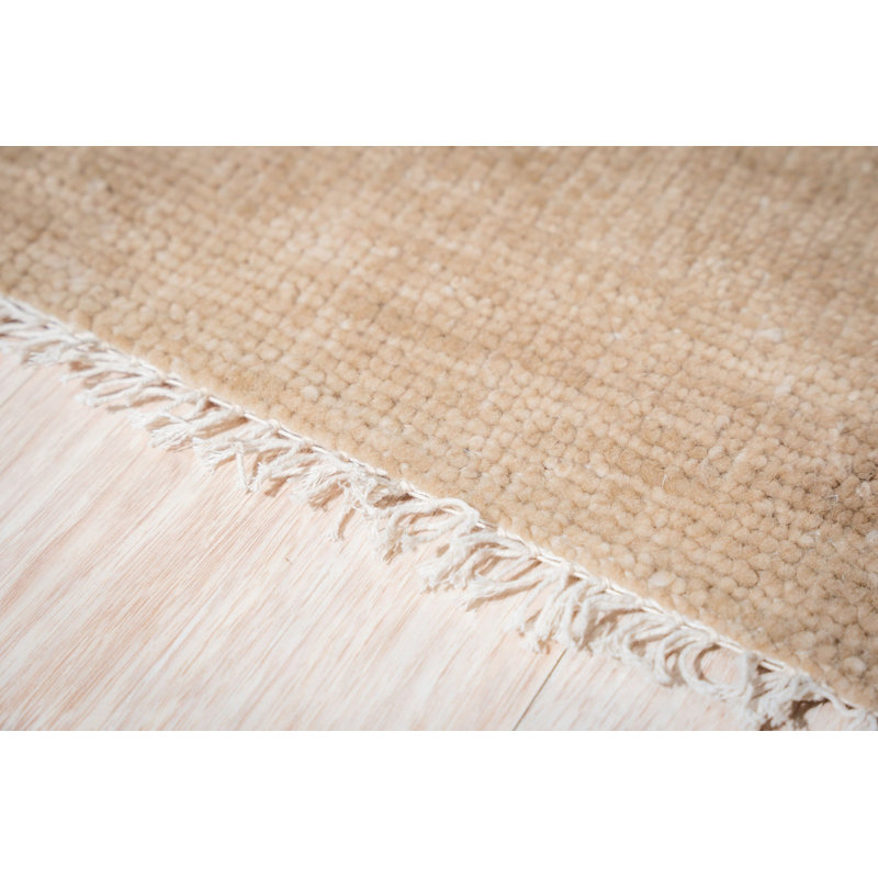 Tapis contemporain ivoire en laine noué à la main à motif de rayures modernes 8 x 8 8 po