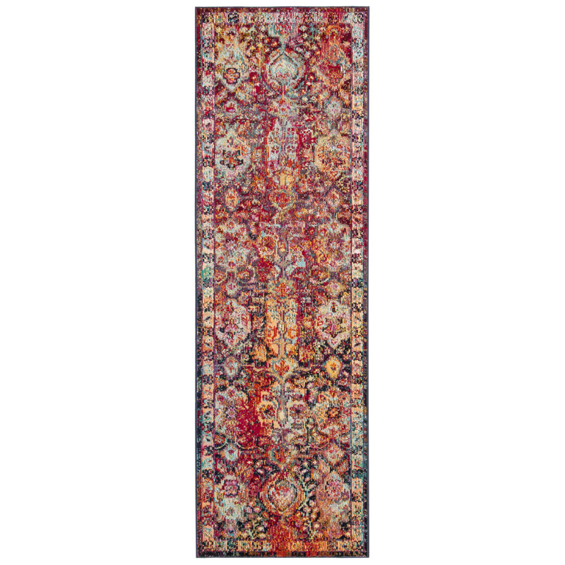 Tapis bleu / orange / rouge Lazaro, Tapis de couloir 2 pi 2 po x 7 pi