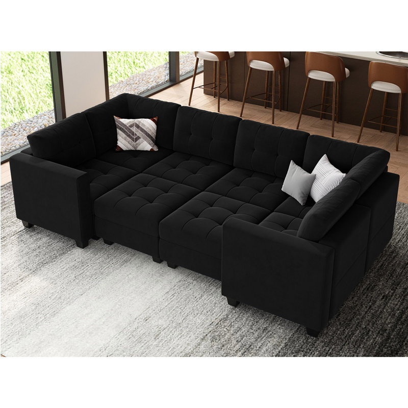 Canapé-lit modulaire rembourré en velours de 116,6 po Buckleton, Velours noir