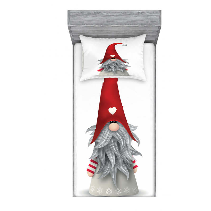 Gray and Ruby Gnome Print Twin XL Microfiber Sheet Set