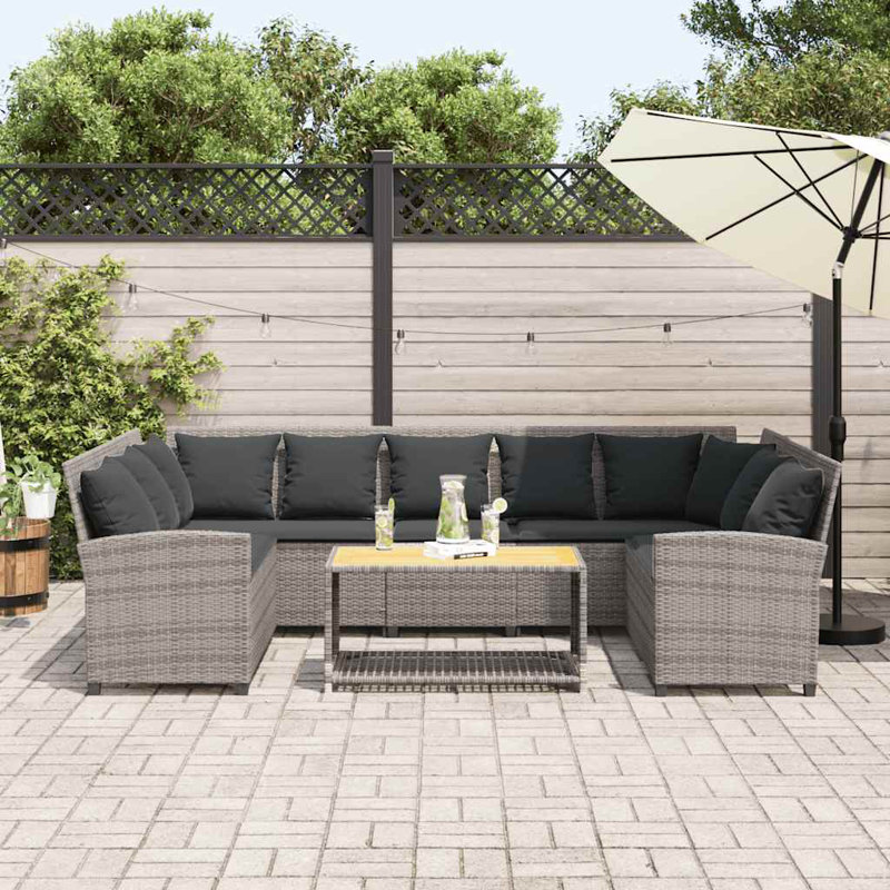  Grand canapé modulaire en rotin PE gris, acier thermolaqué, Gris, Gris foncé