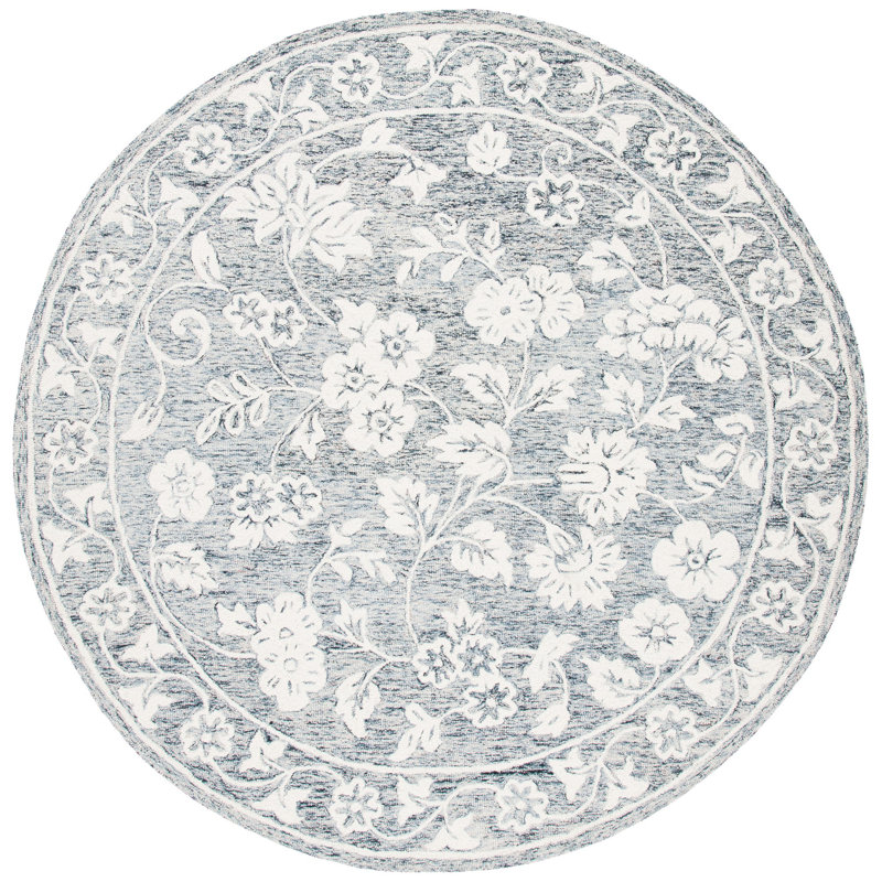Conaway Hand Tufted Wool Floral Rug, Round 7'