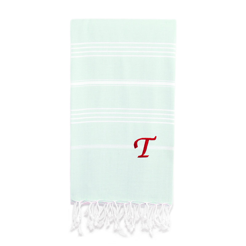 Serviette de plage 100% coton Pestemal Lucky, Vert clair / blanc, T