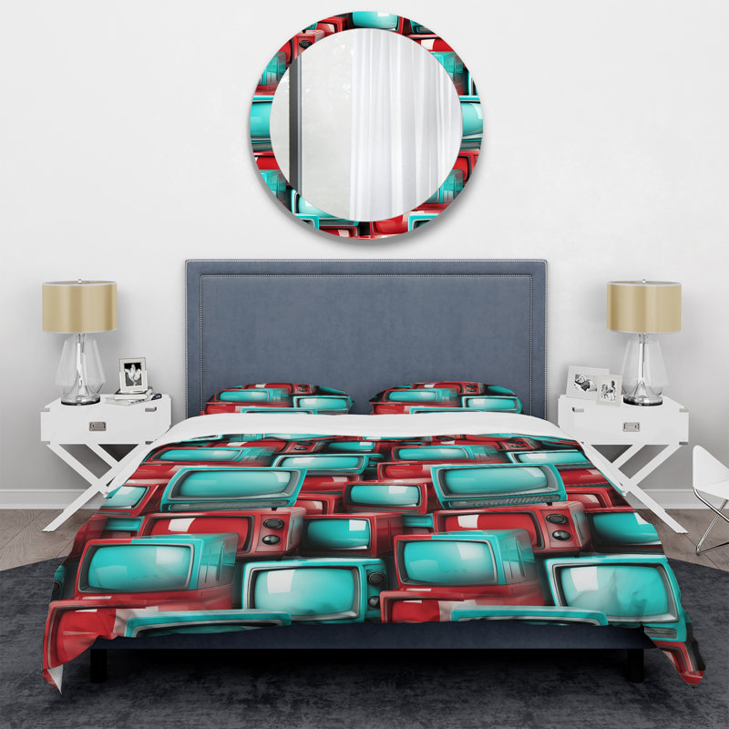 Ensemble de housse de couette rouge et cyan Popart, Housse de couette pour très grand lit et 2 très