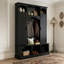 Arbre de couloir moderne tout-en-un avec tablettes réglables, banc de rangement de style campagnard arqué classique avec armoires latérales doubles-330357266