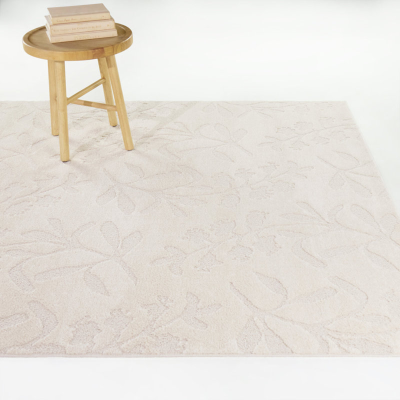 Beckwith Cream Floral Transitional Area Rug, Rectangle 5'3" x 7'