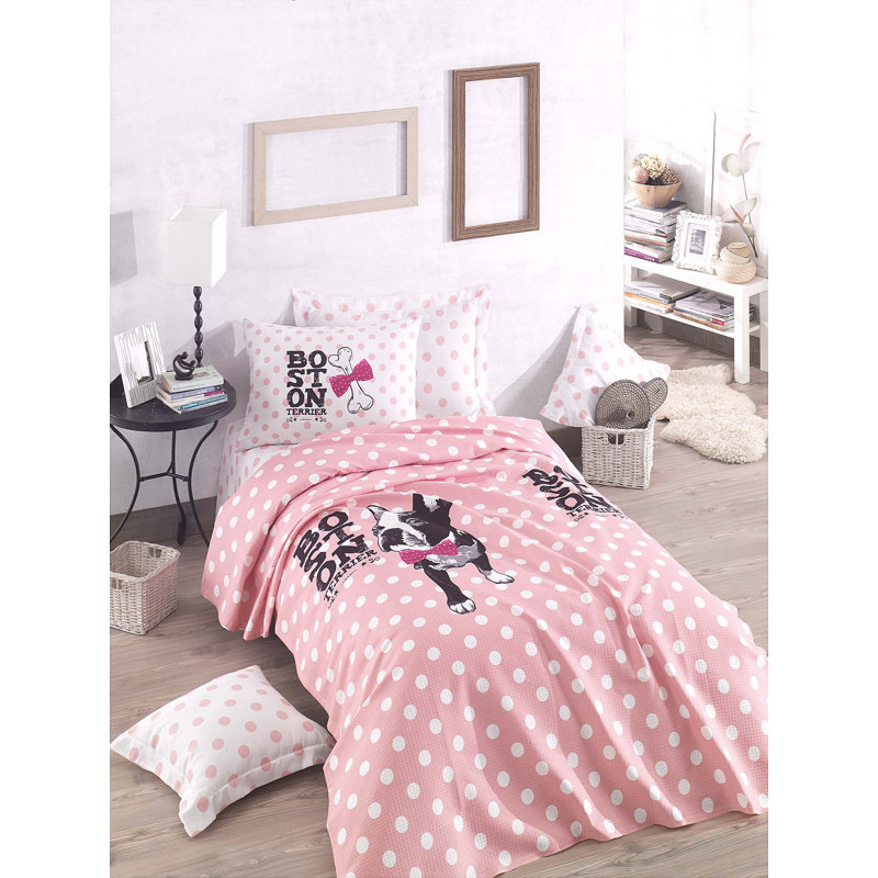 Couvre-lit 100% coton Capirano, Blanc / rose / noir, Couvre-lit double