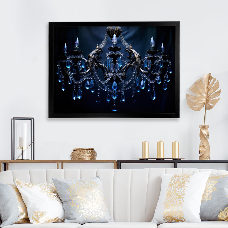 «Chandelier Midnight Luminescence» sur toile, Encadrement doré, H 30 po x l 40 po x P 1,5 po