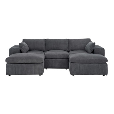 106” Cloud Sectional Couch U-Shaped Chaise With 2 Ottoman,Modern Corduroy Deep Seat Cloud Sofa With 2 Pillows For Living Room