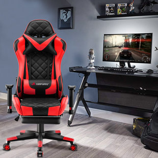 JL Comfurni Adjustable Reclining Ergonomic Faux Leather Swiveling PC & Racing Game Chair with Footrest