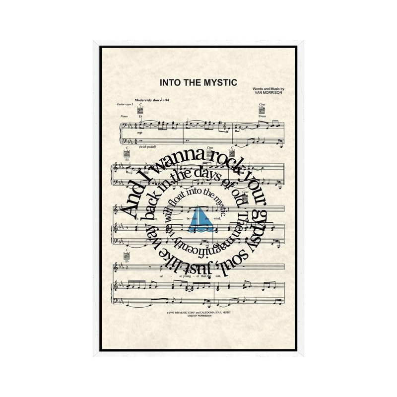Into The Mystic - Blue Sail Boat - Print on Canvas, 101.6 cm H x 66.04 cm W, White Framed