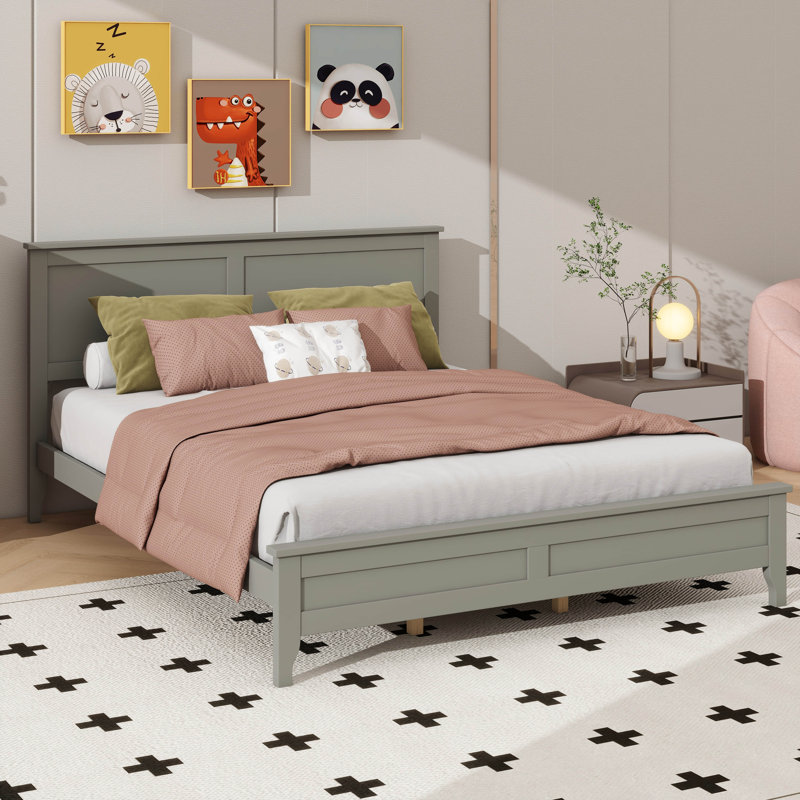 Lit plateforme contemporain en bois, Gris