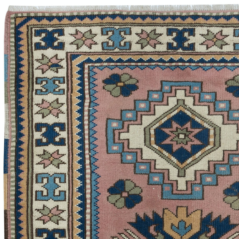 Tapis turc noué à la main avec motif géométrique, 100% laine