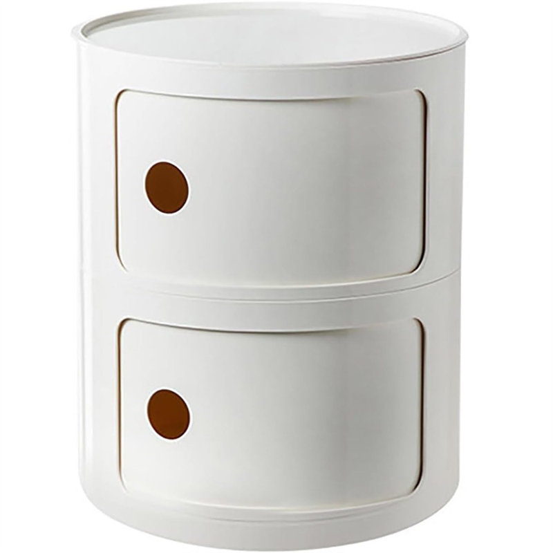 Modern Stackable Round Nightstand with Storage – 2-Tier Side Table Cabinet with Drawers, Beige