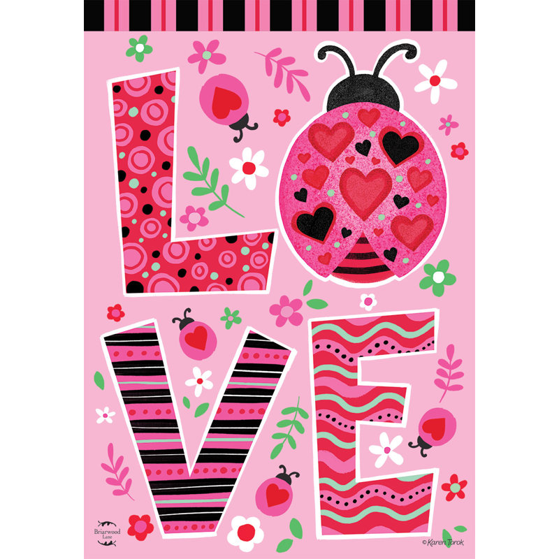 Coccinelle, amour, drapeau de jardin, Pink/Black