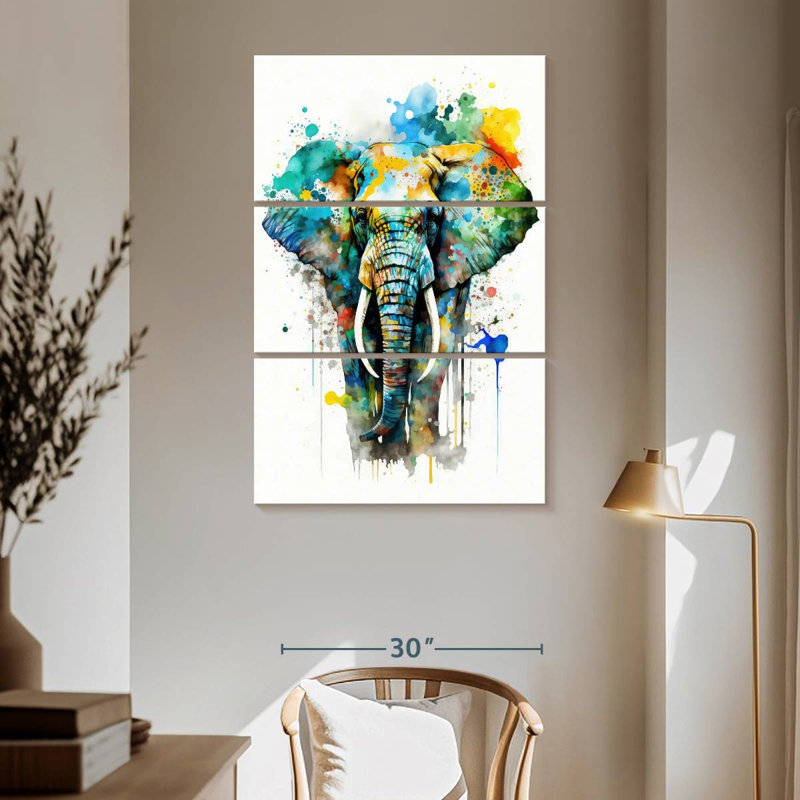 Aquarelle d'éléphant Brampt, H 65 po x l 42 po
