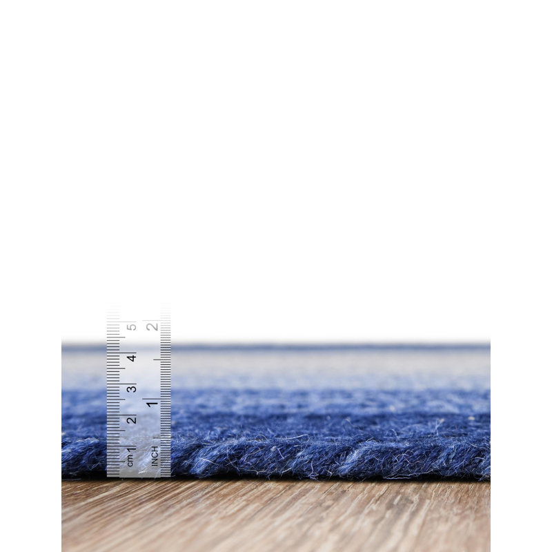  Ombre Hand Braided Wool Rug, Blue, Round 3'1"