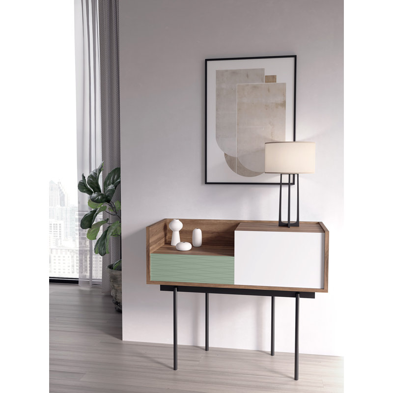 Gad 98cm Console Table, Graphite, Walnut/Green/White, 84cm x 98cm x 42cm