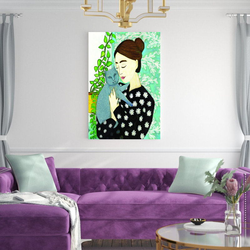 «Lady and Her Cat», reproduction d'art sur toile tendue, H 18 po x l 12 po