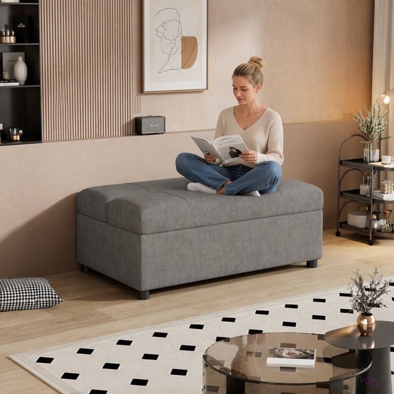 Lit d'appoint convertible ottoman pliant avec matelas, Similicuir brun