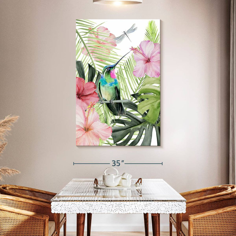 Hibiscus et colibri Brampt II, H 51 po x l 34 po