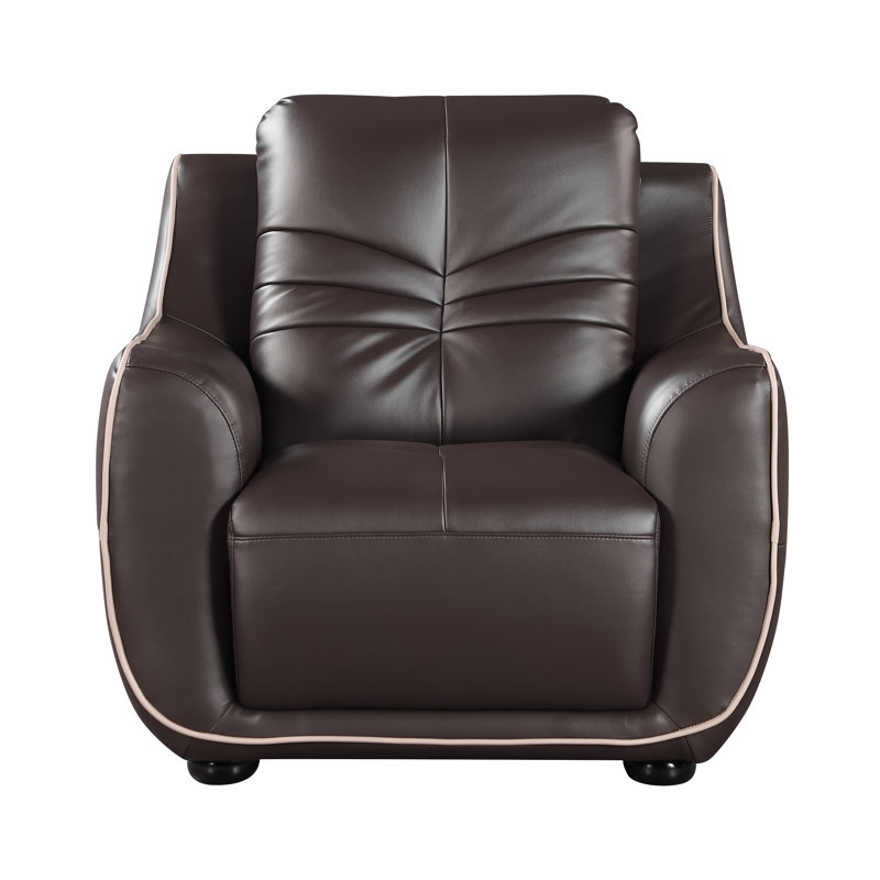 Henthorn Upholstered Accent Chair, Brown Leather Match
