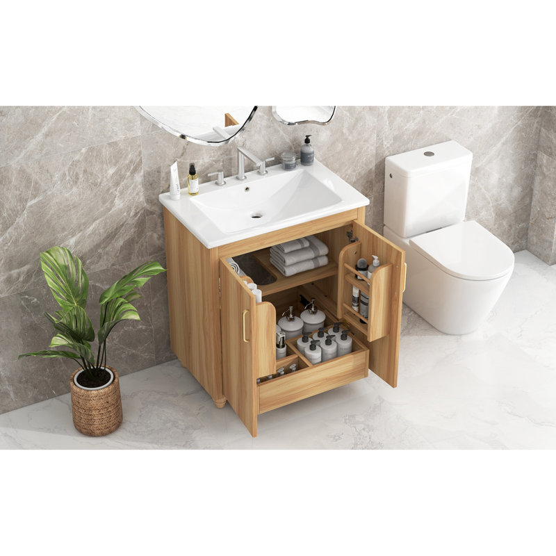 Combinaison de meuble-lavabo et d'évier de salle de bain polyvalent en MDF naturel