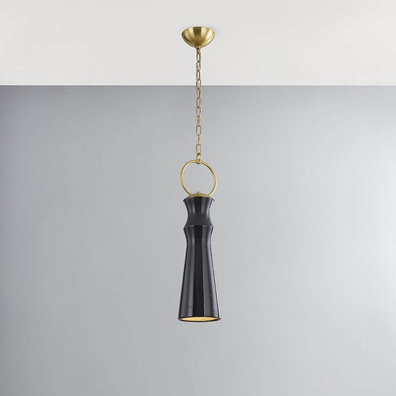 BORDEN 1 LIGHT PENDANT, Aged Brass/Ceramic Gloss Mink