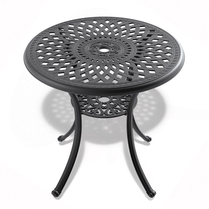 Table de salle à manger 30,71 "en fonte d'aluminium avec cadre et trou pour parasol