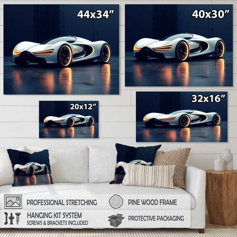 Futuriste voiture de sport Bugatti I - voitures de course, art mural, H 34 po x l 44 po x P 1,5 po, Cadre flottant noir