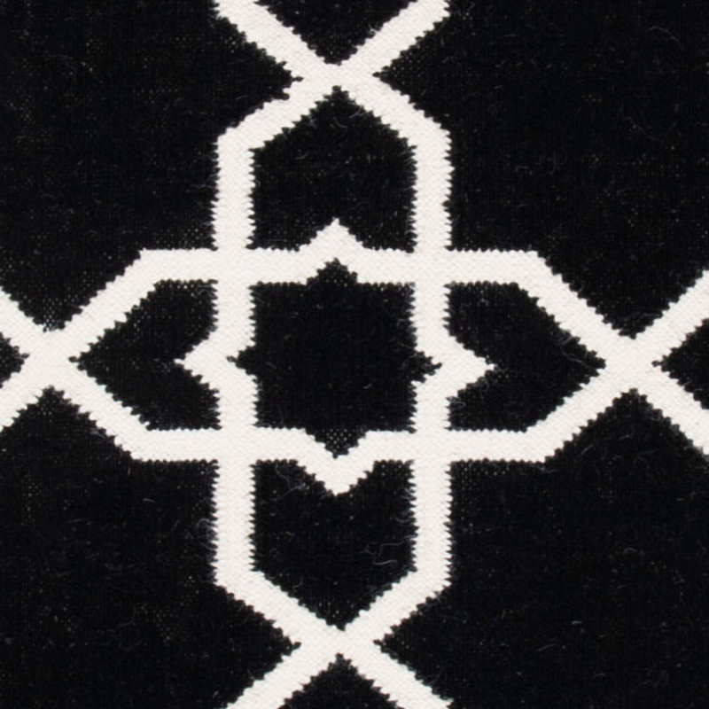 Rodgers Hand Woven Flat Weave Wool/Cotton Geometric Rug in Ivory/Black, Rectangle 3' x 5'