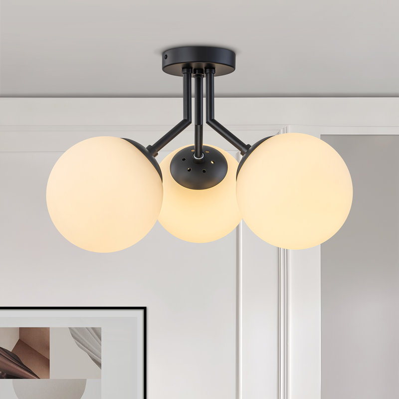 Plafonnier semi-encastré en verre 3 lumières Janto, Noir mat