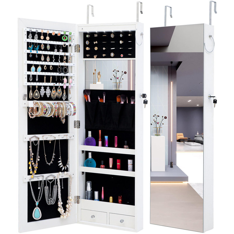 Armoire à bijoux murale avec miroir, Blanc