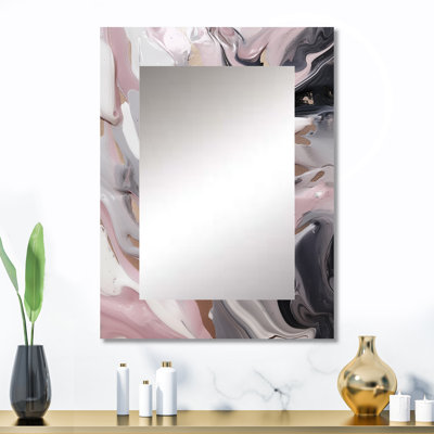 Peinture en marbre massif IV - grand miroir mural en marbre, miroir unique rose, impression d'art en métal