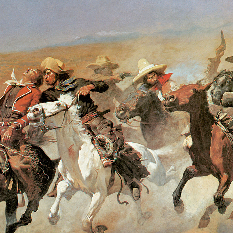 «A Dash For The Timber, 1889» par Frederic S. Remington, reproduction sur toile encadrée
