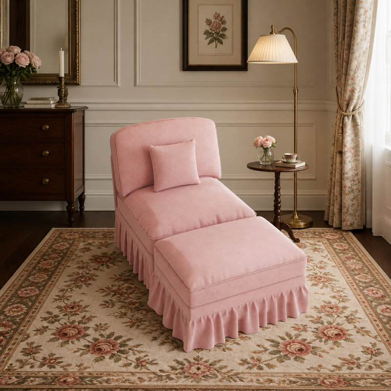 Canapé sans accoudoirs 1 place avec repose-pieds en chenille Windsor - vert, Chenille rose