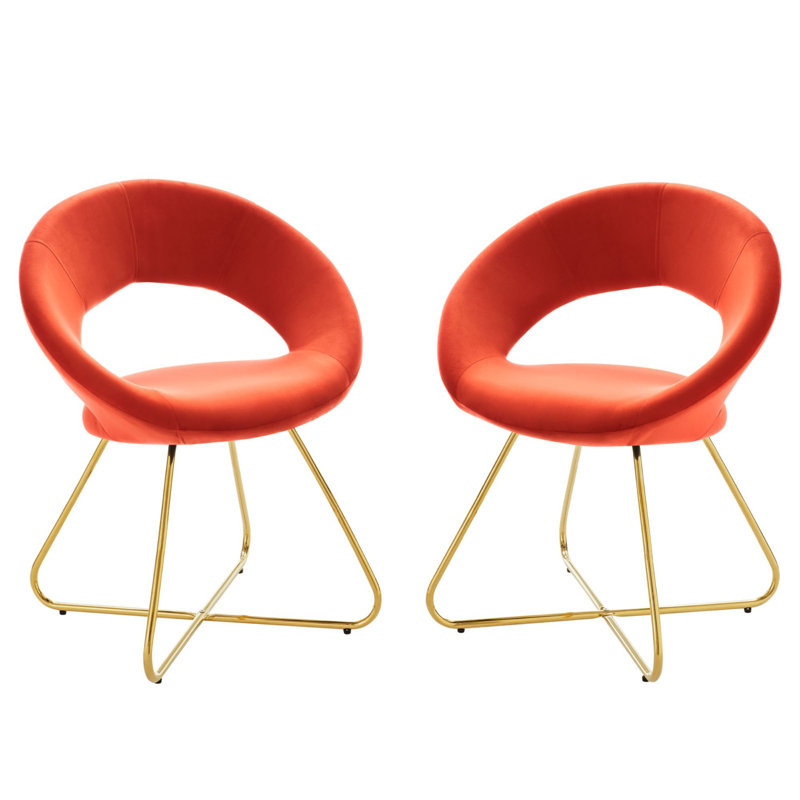 Modway Nouvelle Upholstered Fabric Dining Chair Set of 2, Gold, Orange
